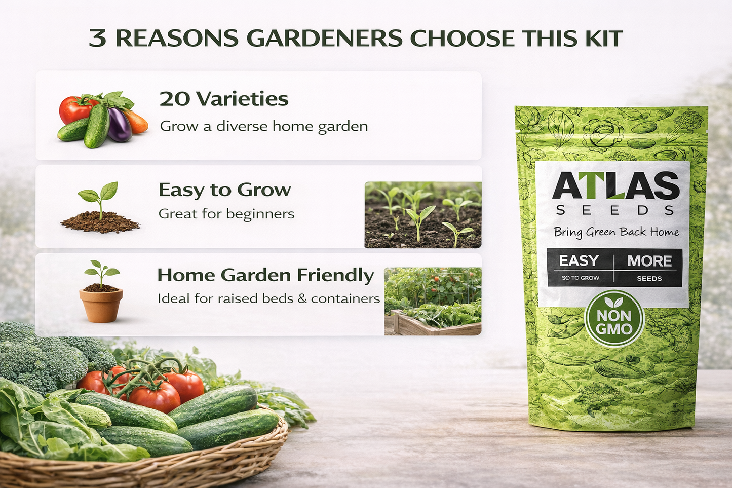 20 Vegetable Seeds Variety Pack – 21,600+ Non-GMO Heirloom Garden Seeds, Individual Packets for Indoor, Outdoor & Hydroponic Planting for indoor, outdoor and hydroponic planting